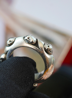 925纯银骷髅头戒指立体浮雕