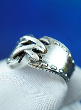 绝版法国原装正品纯银鞋带款戒指15号女精致气质款复古个性包邮