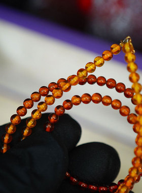 早期日本匠人手工18K纯金搭扣天然琥珀蜜蜡花珀项链手串首饰 送礼