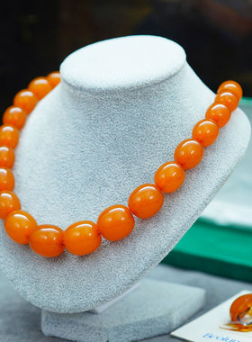 1950年日本手工天然老琥珀蜜蜡项链首饰耳钉套装证书收藏送礼精美