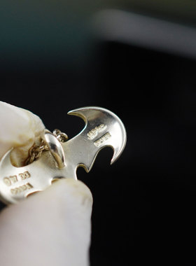 1997年DC正版蝙蝠侠罗宾纯银蝙蝠镖项链925银标收藏影视 周边首饰