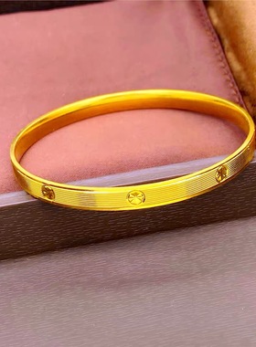 仿金沙金米字花手镯女螺丝纹手环