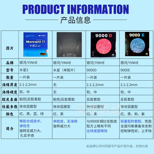 银河水星2乒乓球拍胶皮初学者9000D/9000E普及套反胶初学粘性套胶 - 图0