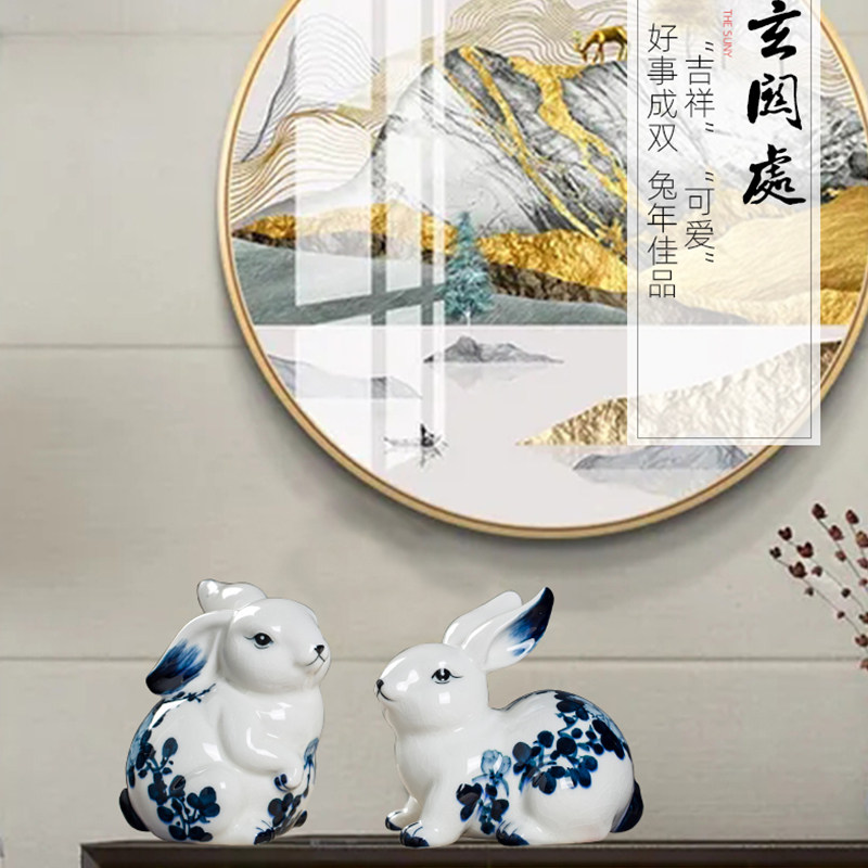景德镇陶瓷兔子雕塑家居客厅装饰品摆件创意工艺品吉祥物一对,淘宝优惠券,粉丝福利购,淘宝优惠卷