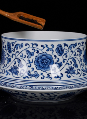 景德镇新中式风缠枝莲茶桌储物罐