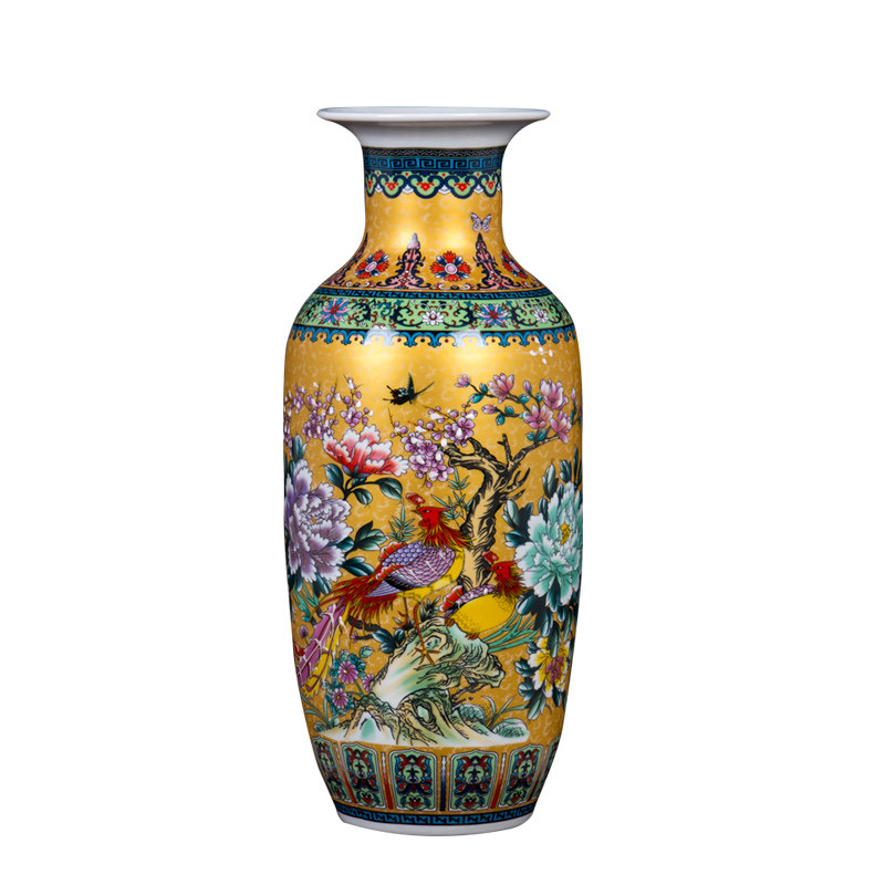 景德镇陶瓷中式珐琅彩花瓶装饰品摆件博古架插花瓶一对乔迁礼物,淘宝优惠券,粉丝福利购,淘宝优惠卷