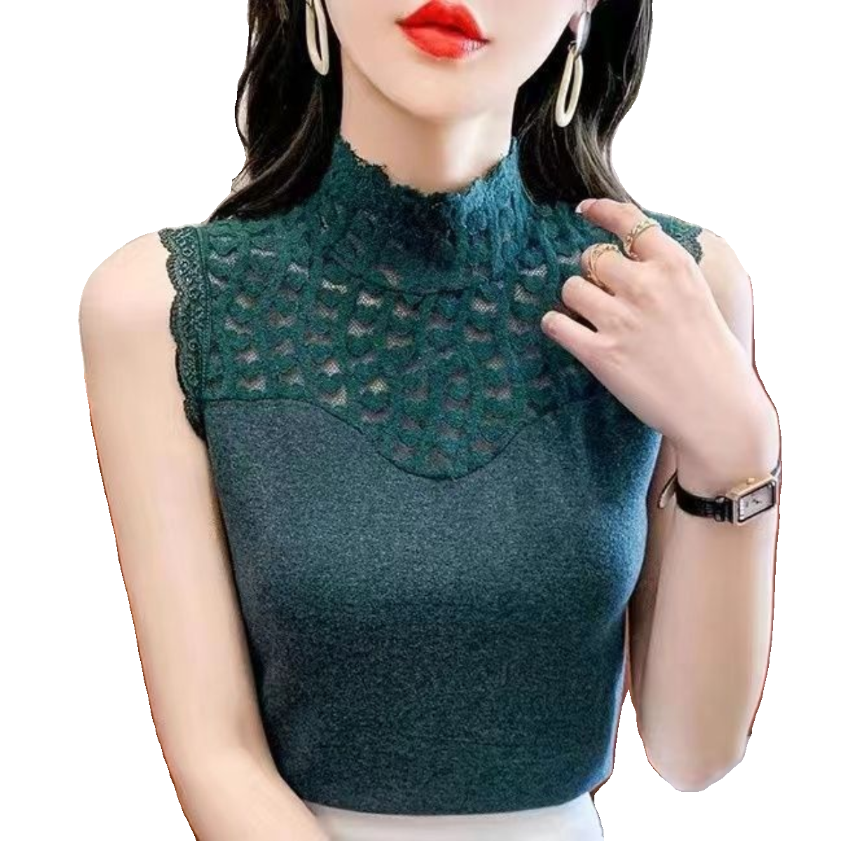 打底衫德绒澳绒秋冬加厚保暖背心女蕾丝拼接无袖背心女保暖上衣潮,淘宝优惠券,粉丝福利购,淘宝优惠卷