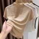 French hollow 2025 new sexy tulle bottoming shirt ice silk top half turtleneck lace short-sleeved T-shirt for women summer