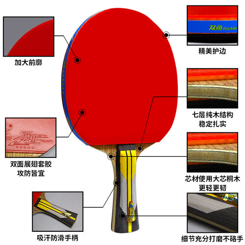 6A+六星双鱼乒乓球拍单拍1只进攻型学生直拍横拍乒兵球拍弧圈快攻 - 图0