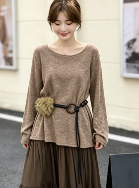 复古毛毛腰绳女秋冬毛绒装饰毛衣