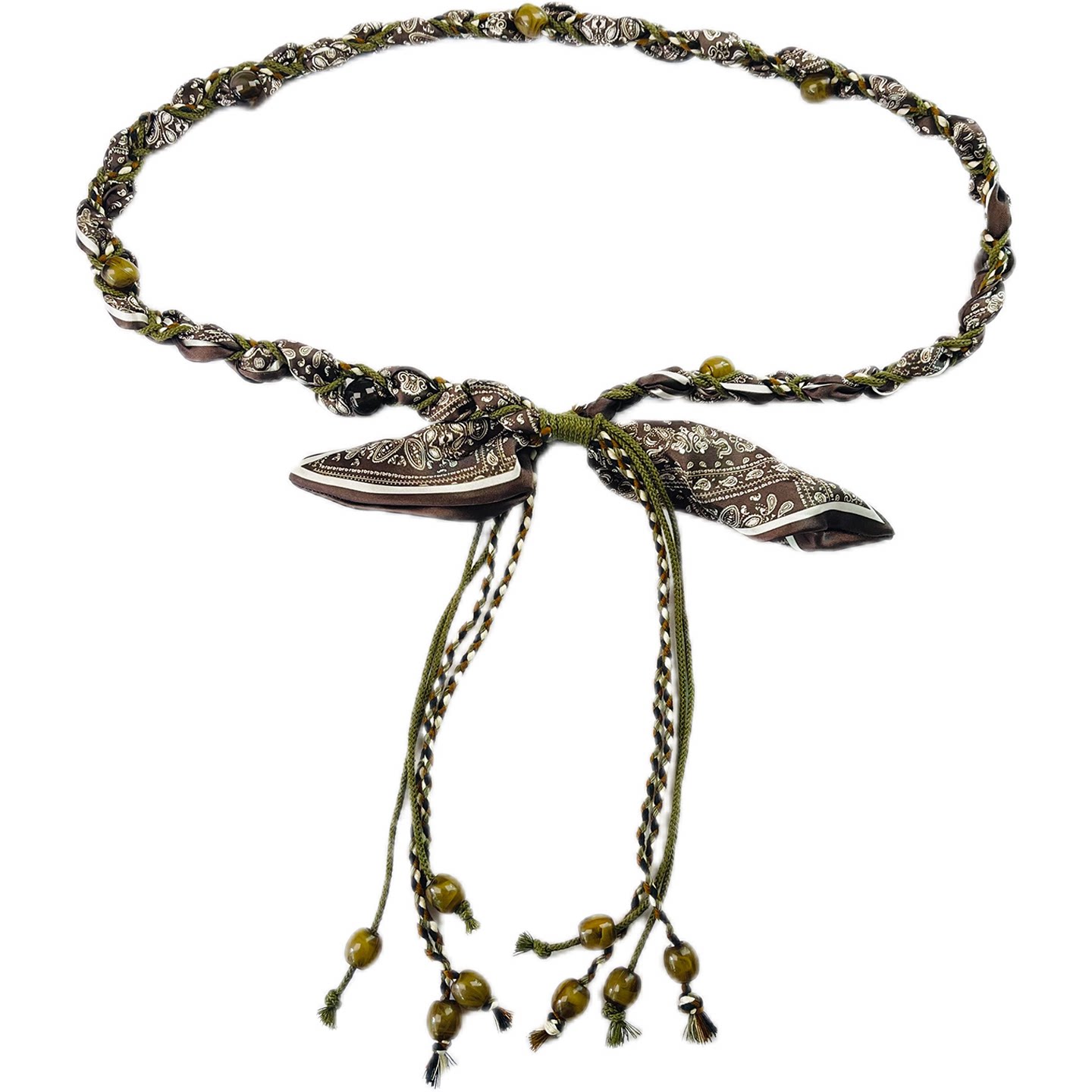 波西米亚风丝巾腰带女装饰牛仔裤裙子时尚百搭编织串珠腰绳细裤链