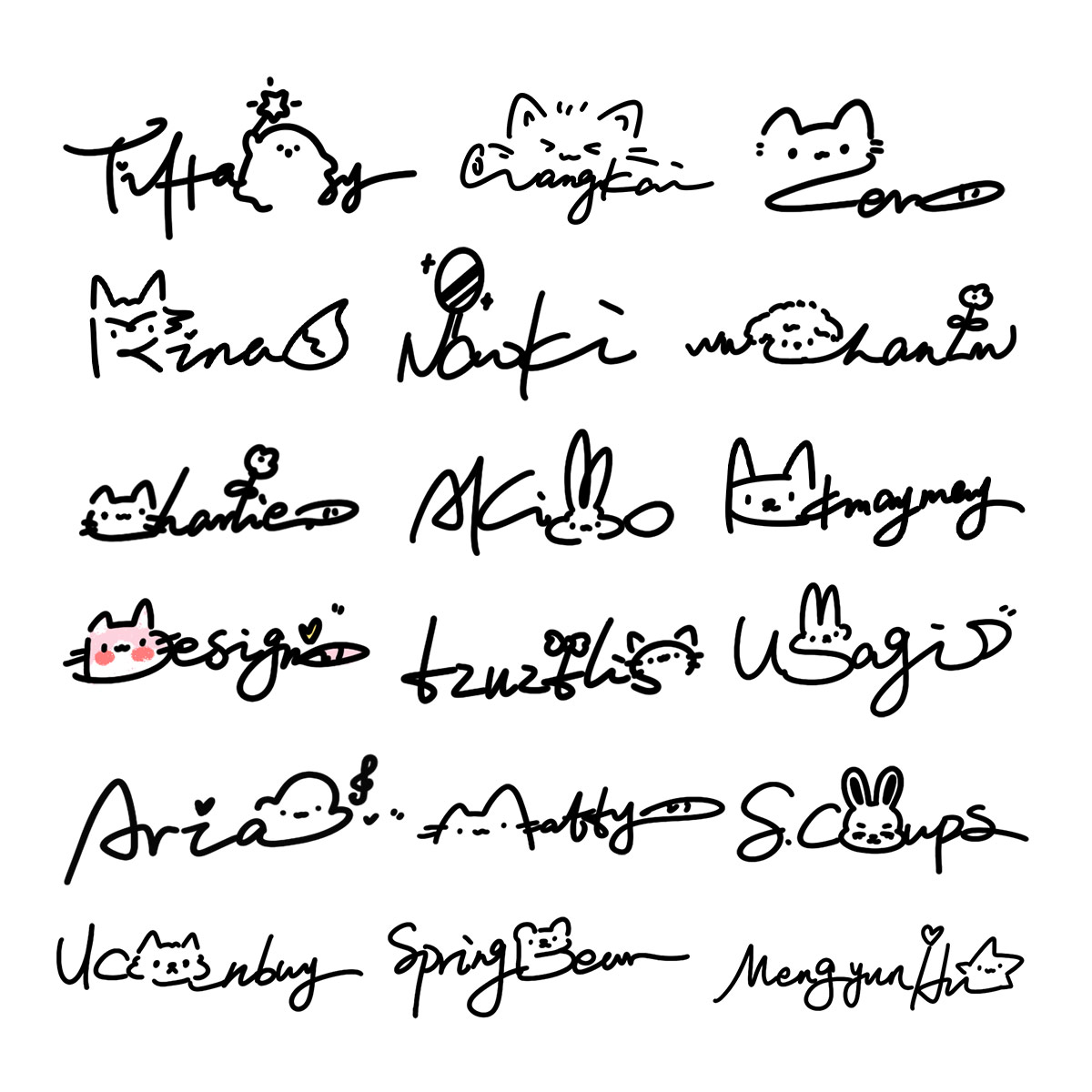 个人手写英文字体签名设计摄影水印卡通猫狗动物logo头像手绘设计