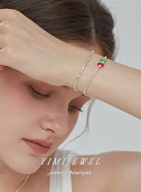 夏日配色s925碎银子彩色串珠手链