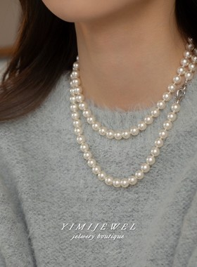 可拆卸经典白珍珠毛衣链项链女