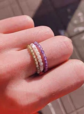 手工DIY天然水晶锆石超闪叠戴戒指手环时尚个性气质多色选无弹力