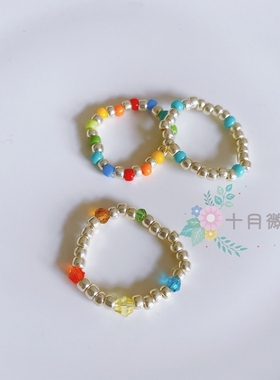 日韩风原创订做小花串珠镀银戒指