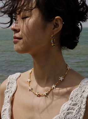 桃花坞宋茜同款跳舞的海星天然贝壳白松石小众复古度假风项链