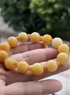 天然金丝玉蜜蜡黄回纹手串