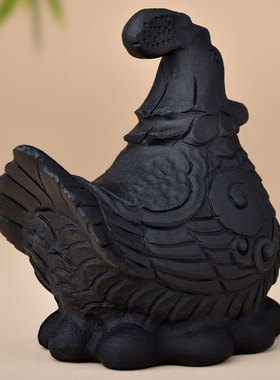 金钱母鸡摆件黑曜石旺财金蛋鸡