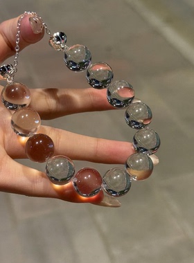 天然净体白水晶牛鼻孔泡泡珠手串