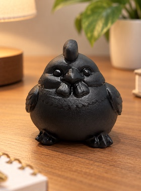 天然黑曜石生肖鸡摆件治愈小母鸡