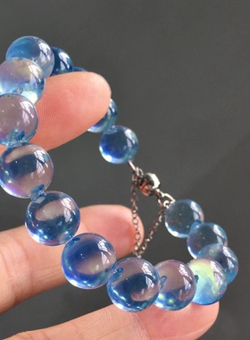 魔鬼蓝海蓝宝牛鼻孔手链泡泡珠