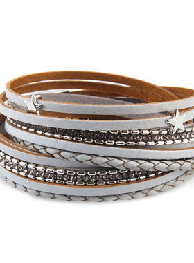 2024抖音网红快手红人同款轻奢文艺休闲多层真皮磁扣手链个性潮牌