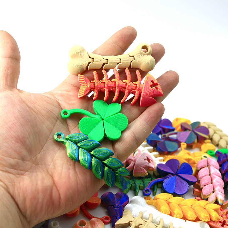 3D printed bone four-leaf clover fish bone pendant three-dimensional children's creative toy joint movable ornament gift gift