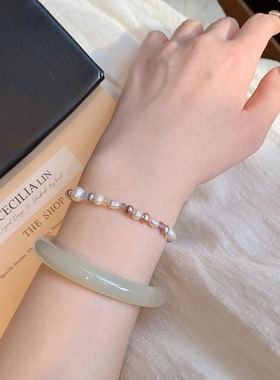 彩色淡水小珍珠天然石混搭手链