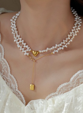 幸运爱心屁桃巴洛克珍珠毛衣链