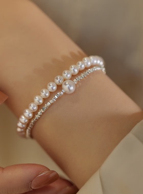 天然淡水珍珠s925纯银手链女