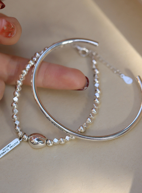 通体s925纯银碎银子手链手镯叠戴