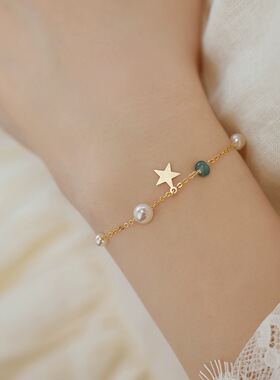 赛赛莉安五角星蓝水翡翠施家珍珠手链简约气质百搭ins小众设计女