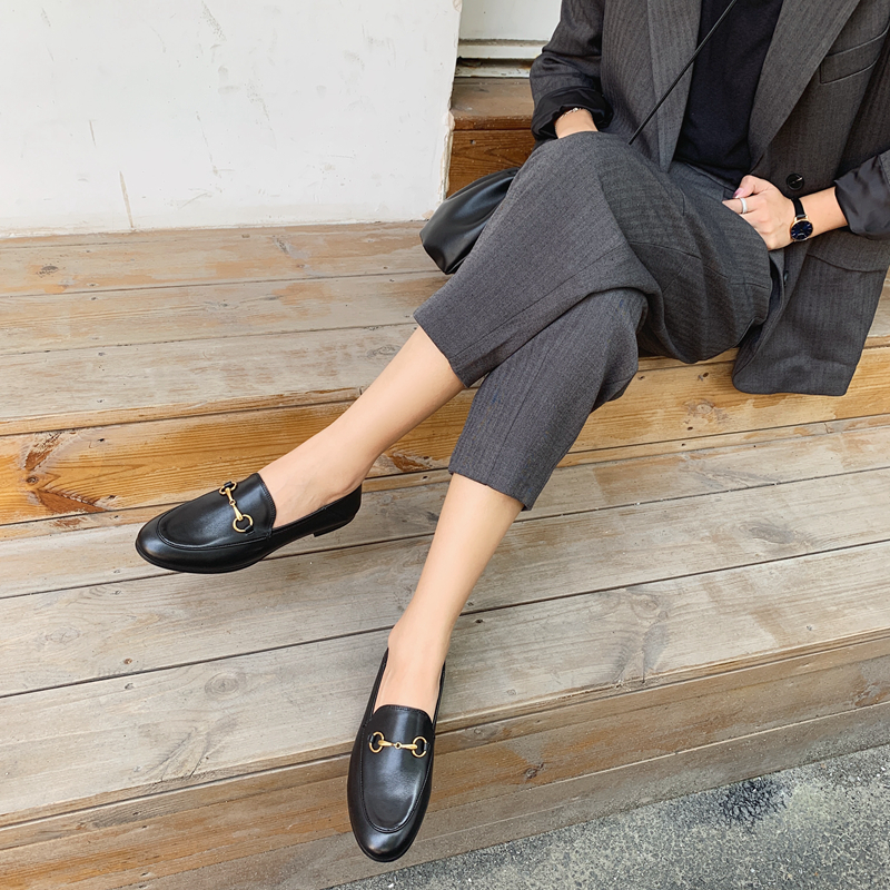 InkingPot彭姐 升级马衔扣复古平底真皮乐福鞋舒适半踩懒人鞋两穿 - 图1