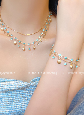 金色贝壳流苏项链女高级感裙子礼服choker锁骨链小众轻奢颈链配饰