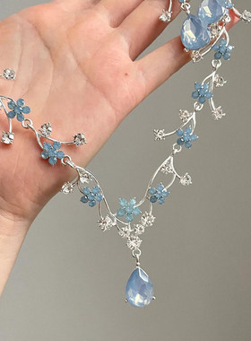 清冷感满天星蓝色花朵项链女高级感甜美锁骨链气质轻奢小众配饰品