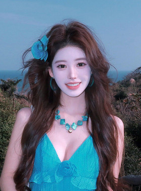 蓝色海洋~贝壳海星串珠项链女度假风巨好看锁骨链海边拍照配饰品