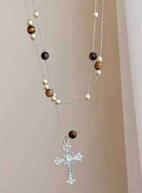 复古土星珠珠叠戴项链女轻奢