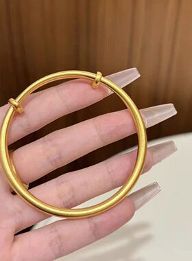 黄色古法哑光素圈推拉实心镯子