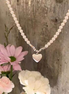 超仙温柔珠珠碎银爱心项链女