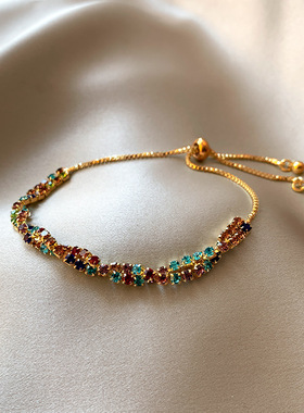 彩色多巴胺锆石手链女轻奢小众高级感精致手串高颜值百搭时尚配饰