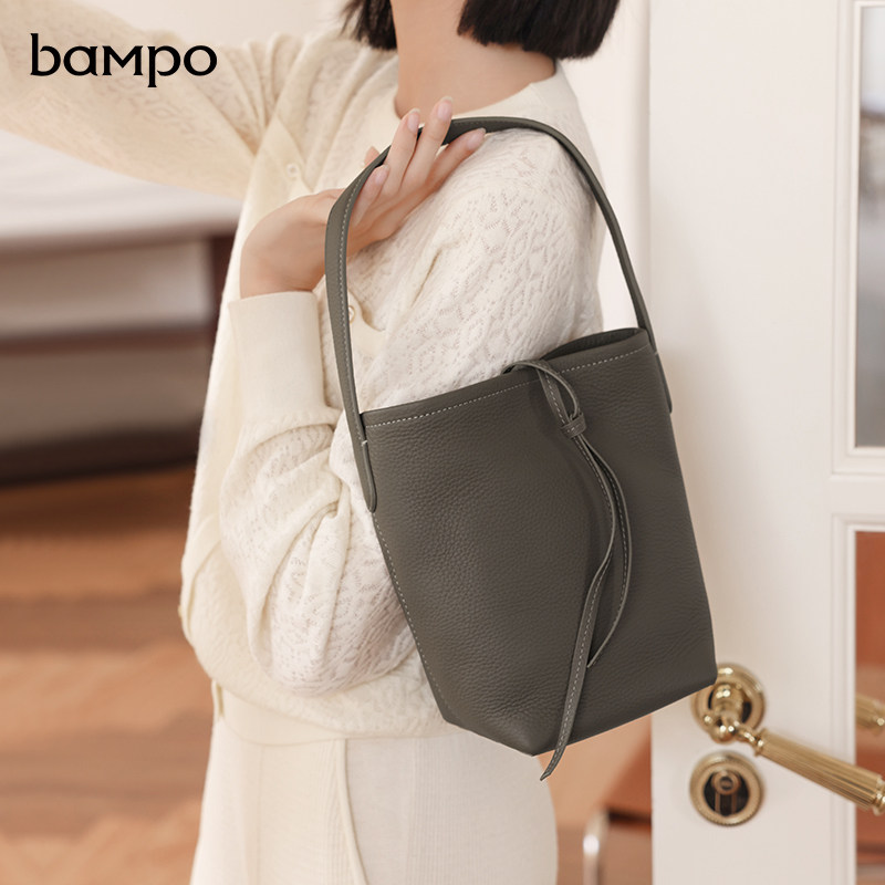 BAMPO半坡头层牛皮水桶包秋季新款专柜质感软包大容量手提包女包,淘宝优惠券,粉丝福利购,淘宝优惠卷