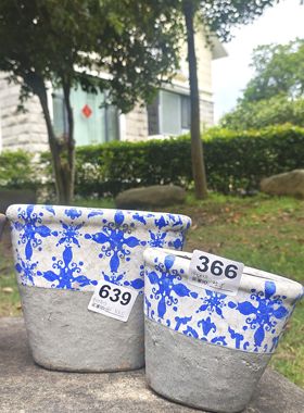 粗陶复古陶瓷花盆青花瓷蓝色多肉植物兰花蝴蝶兰粗陶器皿种植花卉