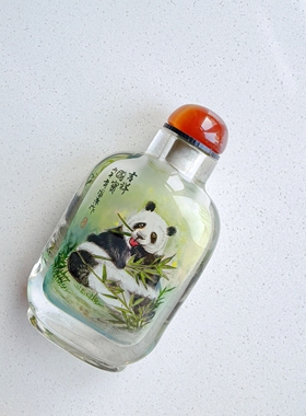内画鼻烟壶 熊猫竹子 竹报平安 非遗手工 中式收藏摆件 礼品