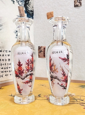 匠心独韵内画玻璃花瓶手工绘画非遗摆件新年家居摆件红梅报喜图