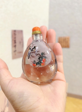 匠心独韵内画鼻烟壶天然水晶收藏品送人礼物绶带鸟图
