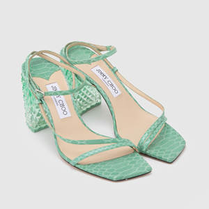 JIMMY CHOO周仰杰女羊皮水晶粗跟方头高跟凉鞋银泰百货 301604