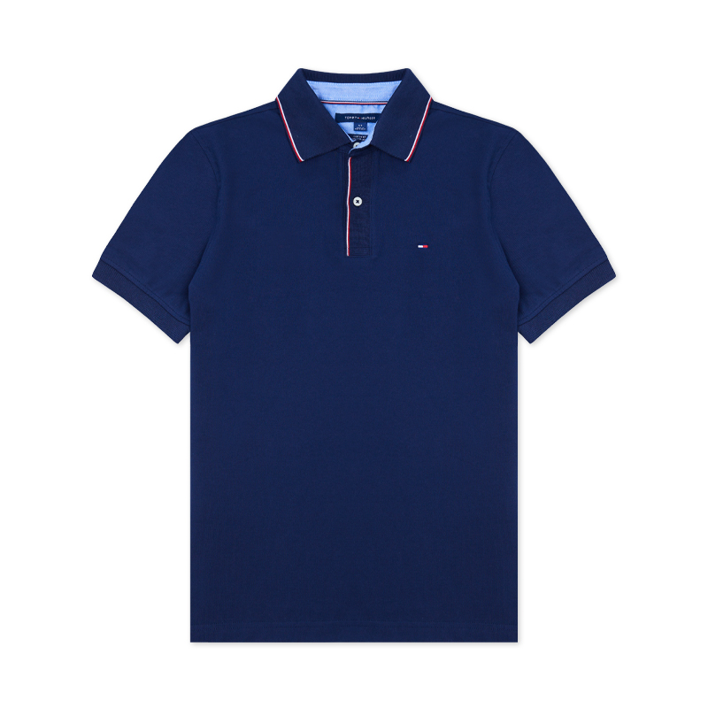 Tommy Hilfiger 春夏男士左胸小logo领口条纹短袖polo衫 301365 - 图1