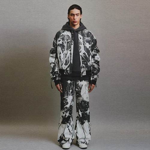 CEEC LA 秋冬男士锐舞星球印花结构拉链长裤301360 - 图0