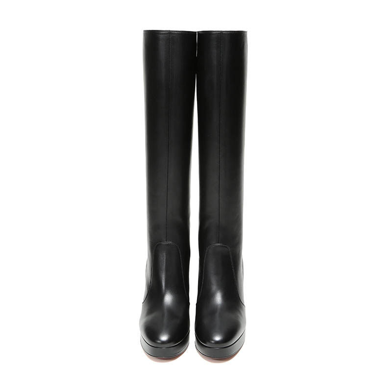 dior /迪奥女士黑色羊皮粗跟长靴 银泰百货精品时装靴